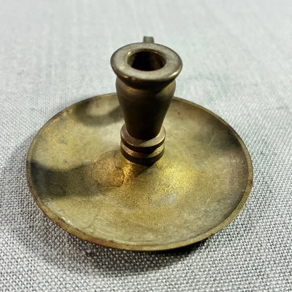 Vintage Solid Brass Mini Chamberstick Finger Loop Candle Holder 2 Inch Rustic